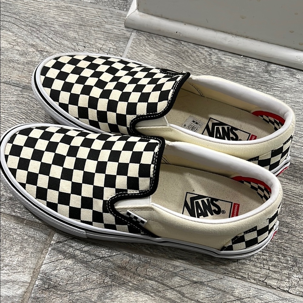 Vans Men's Black and White Checkered Slip-On Shoes